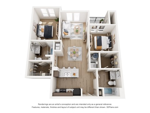 Floor plan for 2 beds, 2 baths, 924 sqft